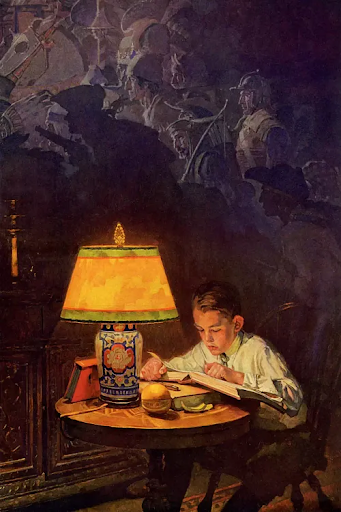 Boy Reading By Lamp